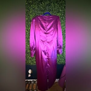 Satin Purple Rouched Pad Sleeve Dress